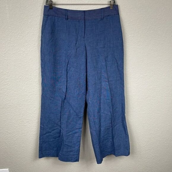 NWT Lane Bryant The Lena Wide Leg Trouser Pant Blue Pinstripe Linen Blend Sz 14 - Picture 1 of 12